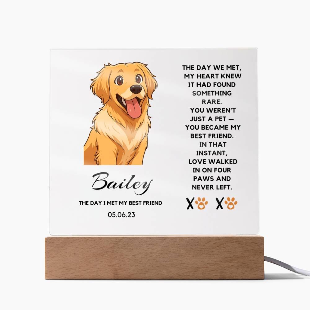LED sign with a cartoon dog and personalized text on a white background