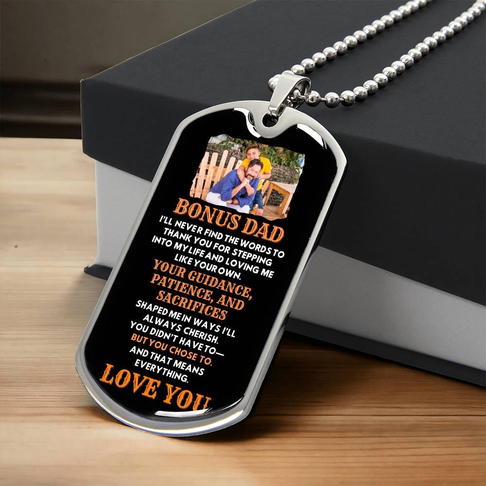 "Bonus Dad" Engraved Dog Tag Necklace – Customizable