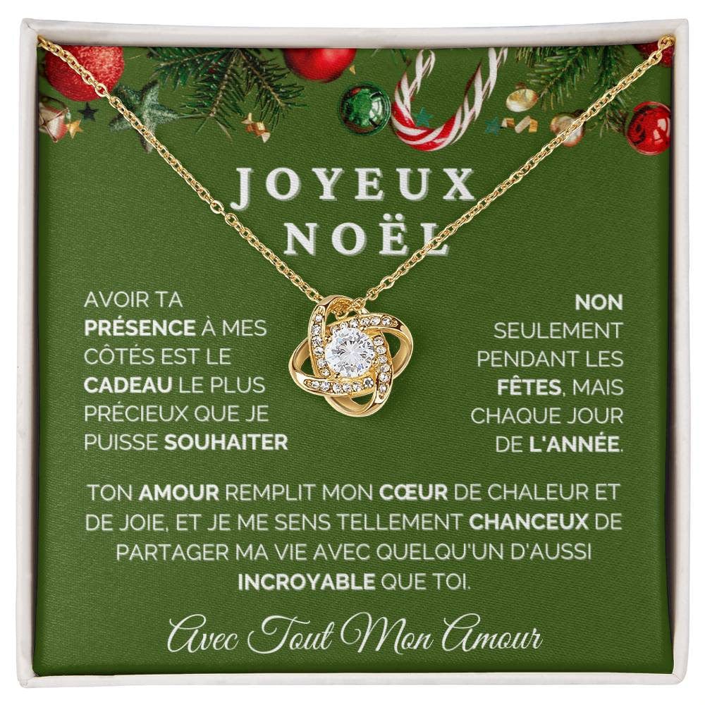 Collier de Noël Nœud d'Amour| Cadeau en Or Jaune ou Blanc pour Femme