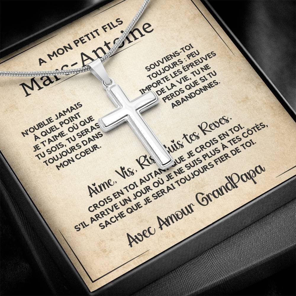 Cadeau pour Petit-Fils - Collier Croix avec Message Émotionnel