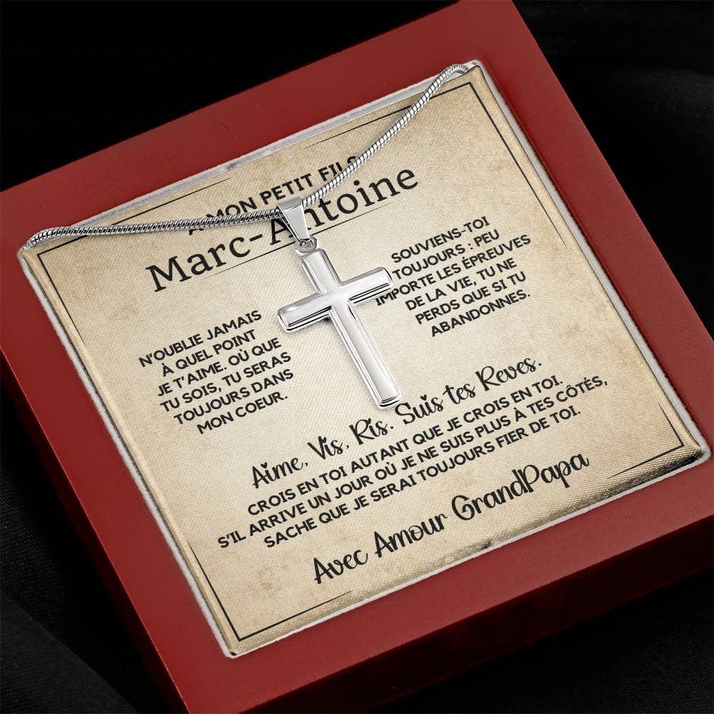 Cadeau pour Petit-Fils - Collier Croix avec Message Émotionnel
