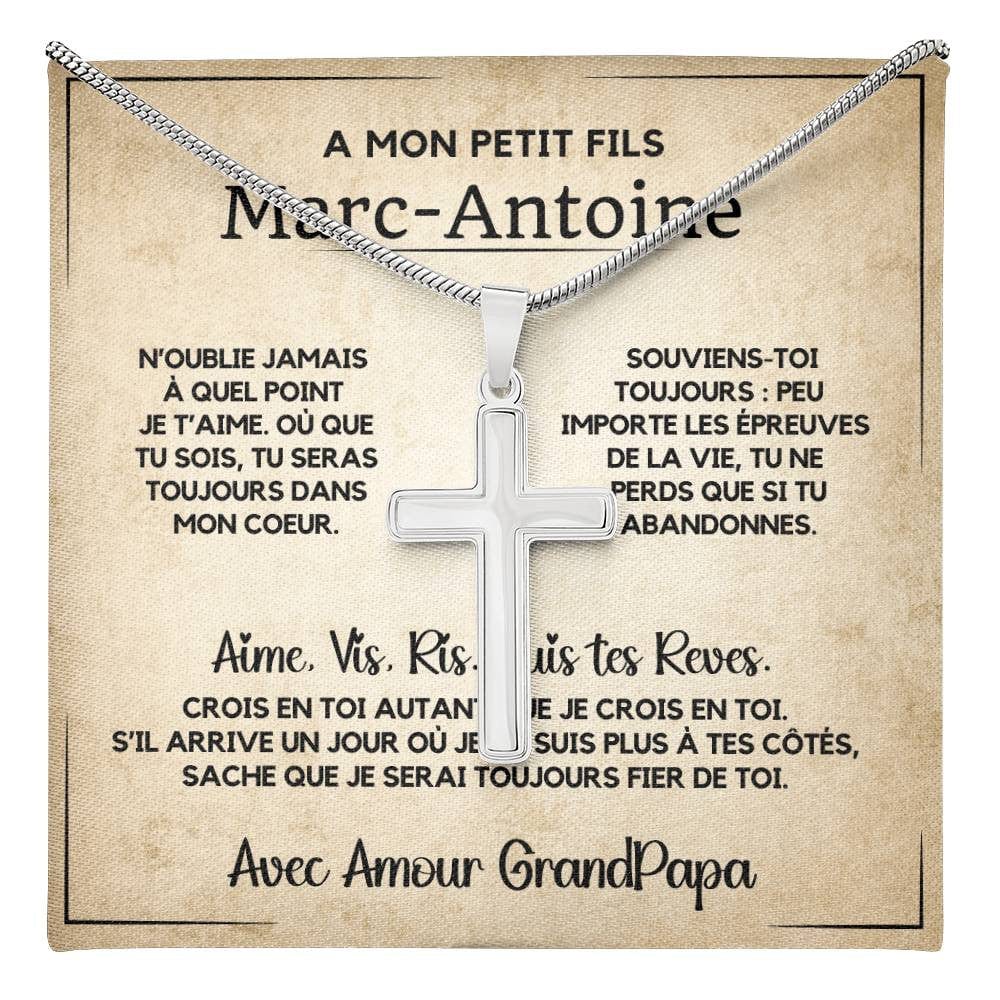 Cadeau pour Petit-Fils - Collier Croix avec Message Émotionnel