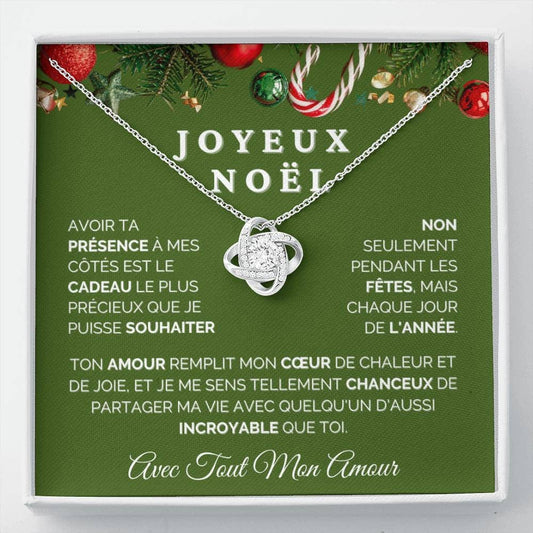 Collier de Noël Nœud d'Amour| Cadeau en Or Jaune ou Blanc pour Femme