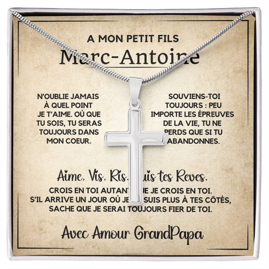 Cadeau pour Petit-Fils - Collier Croix avec Message Émotionnel