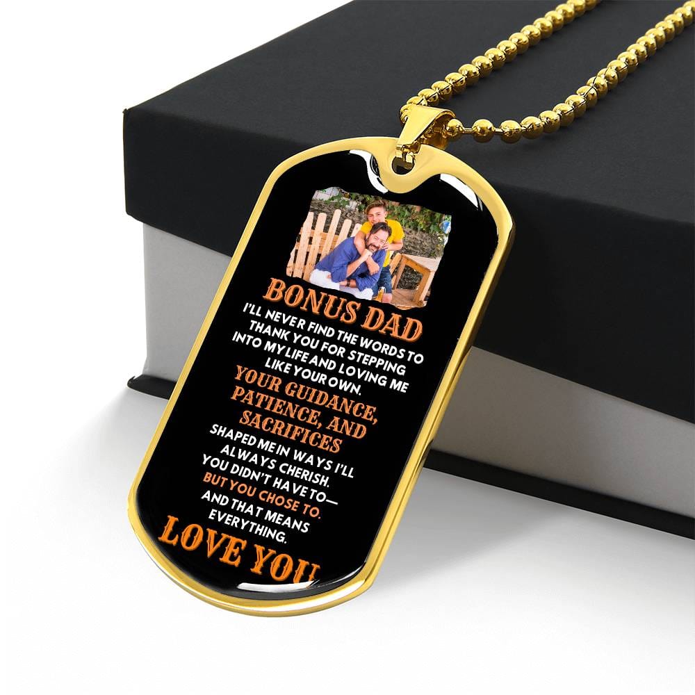 "Bonus Dad" Engraved Dog Tag Necklace – Customizable