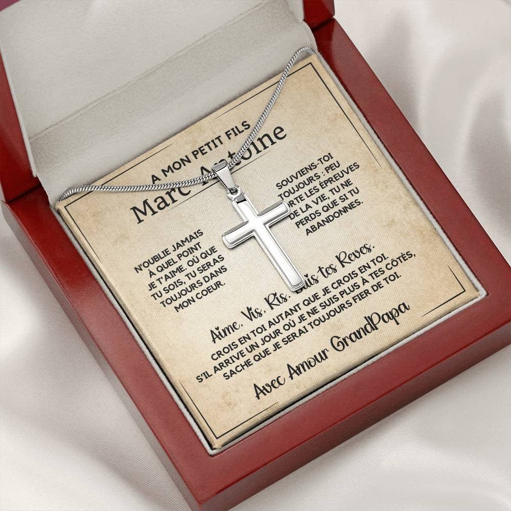 Cadeau pour Petit-Fils - Collier Croix avec Message Émotionnel
