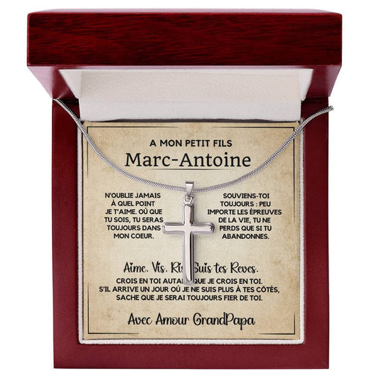 Cadeau pour Petit-Fils - Collier Croix avec Message Émotionnel
