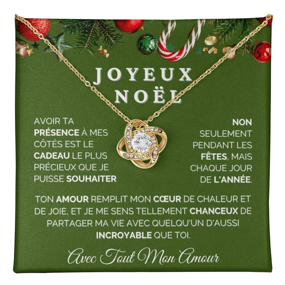 Collier de Noël Nœud d'Amour| Cadeau en Or Jaune ou Blanc pour Femme