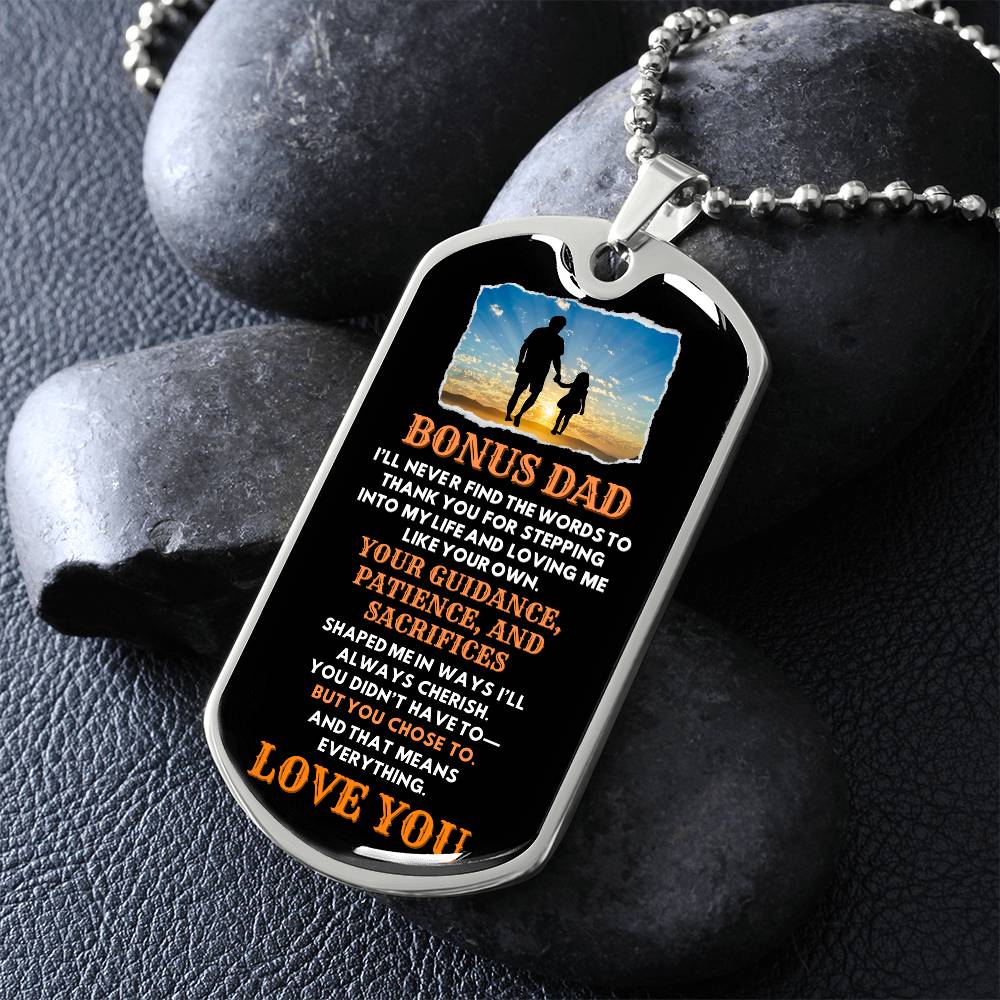 "Bonus Dad" Engraved Dog Tag Necklace – Customizable