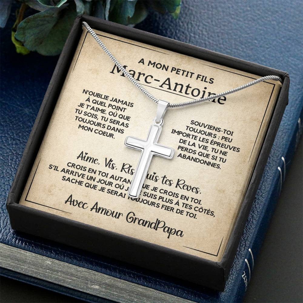 Cadeau pour Petit-Fils - Collier Croix avec Message Émotionnel