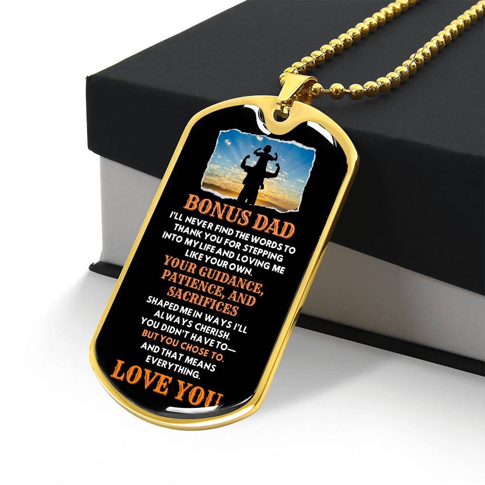 "Bonus Dad" Engraved Dog Tag Necklace – Customizable
