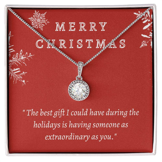 Christmas Gift Necklace For Her | White Gold Pendant with Cubic Zirconia Stones