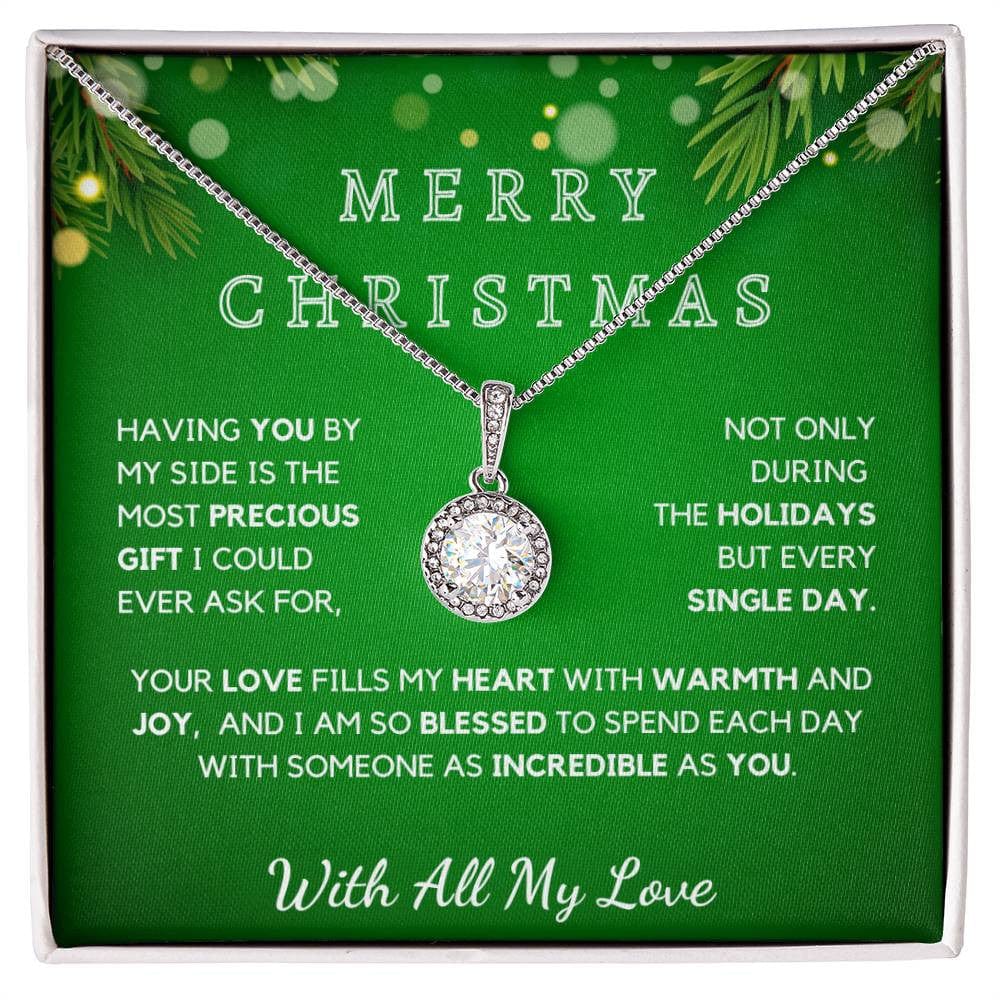 Christmas Necklace Gift For Her - 14K White Gold With Sparkling Cubic Zirconia