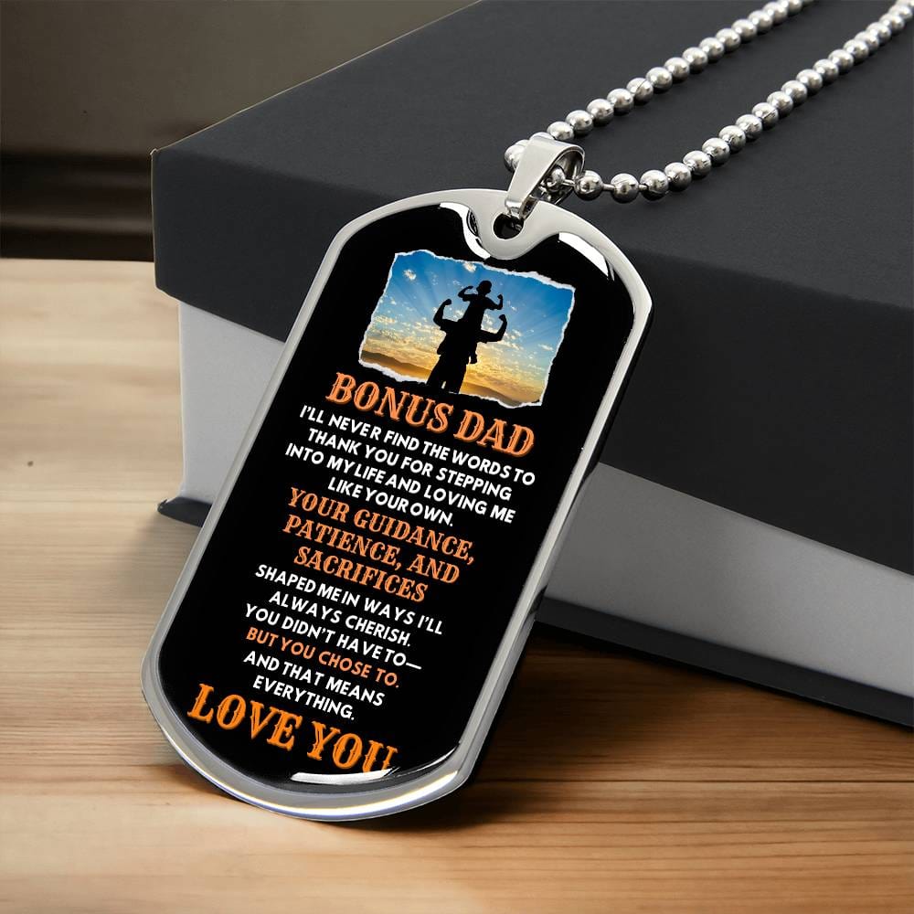 "Bonus Dad" Engraved Dog Tag Necklace – Customizable
