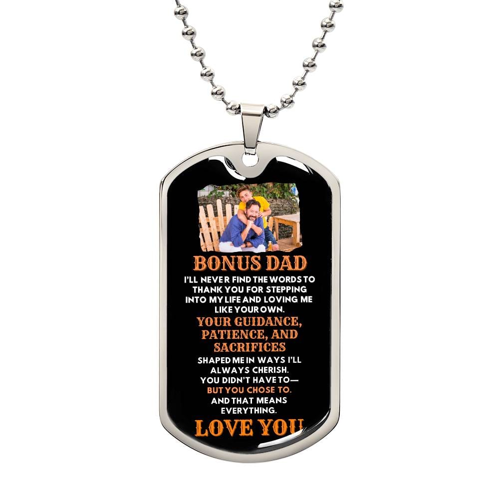 "Bonus Dad" Engraved Dog Tag Necklace – Customizable