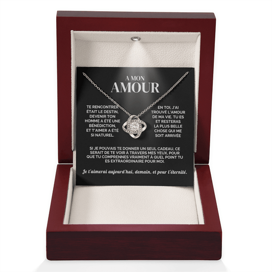 Collier Nœud d'Amour - "À Mon Amour" (Coffret Luxe LED)