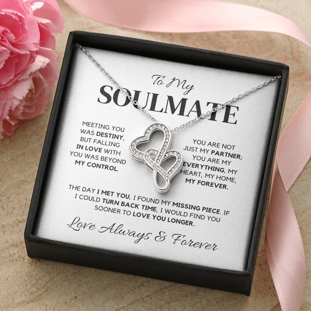 Soulmate Necklace – Interlocking Hearts with Cubic Zirconia, 14K White Gold Finish