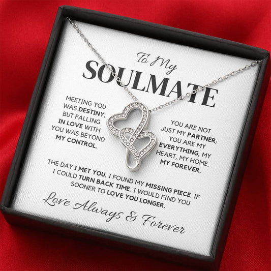 Soulmate Necklace – Interlocking Hearts with Cubic Zirconia, 14K White Gold Finish