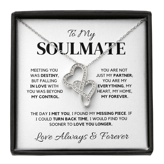 Soulmate Necklace – Interlocking Hearts with Cubic Zirconia, 14K White Gold Finish