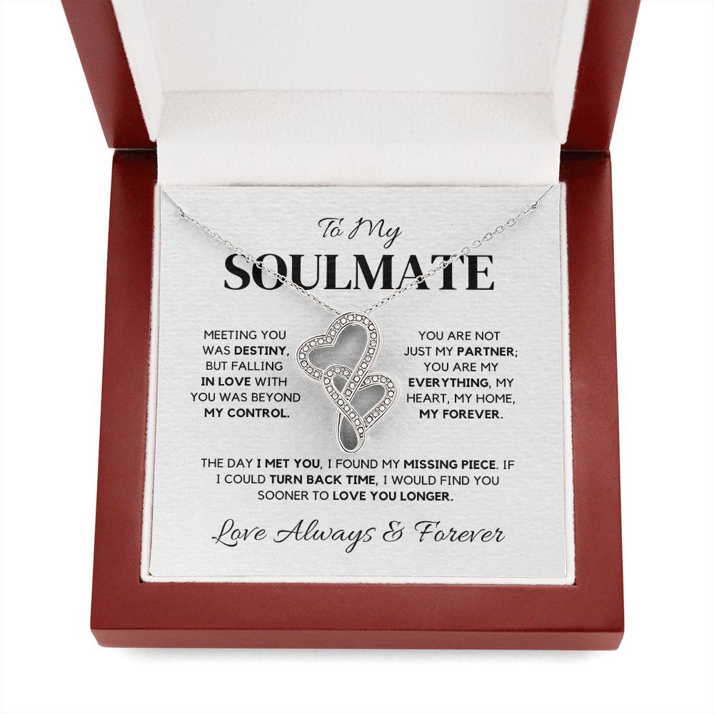 Soulmate Necklace – Interlocking Hearts with Cubic Zirconia, 14K White Gold Finish