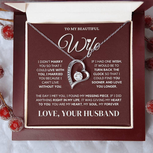 To My Beautiful Wife - Christmas Heart Necklace