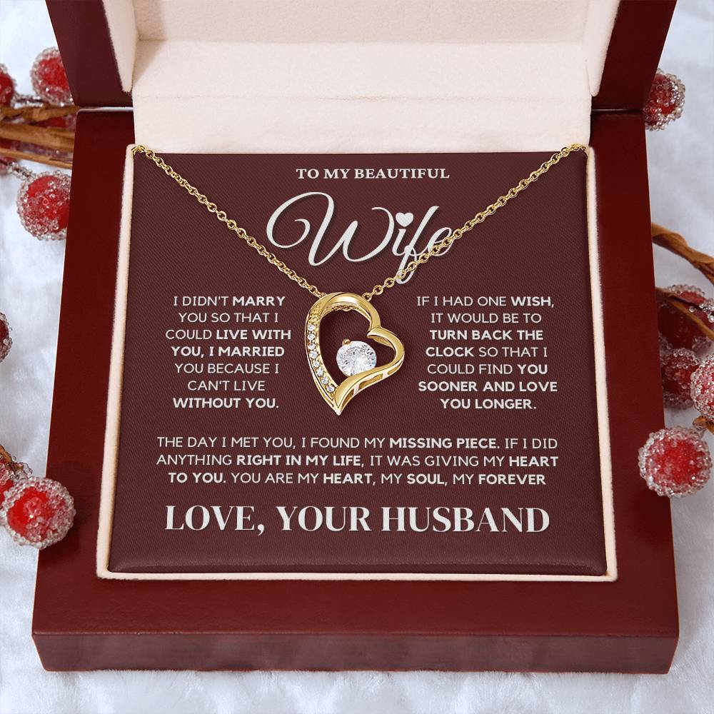 To My Beautiful Wife - Christmas Heart Necklace