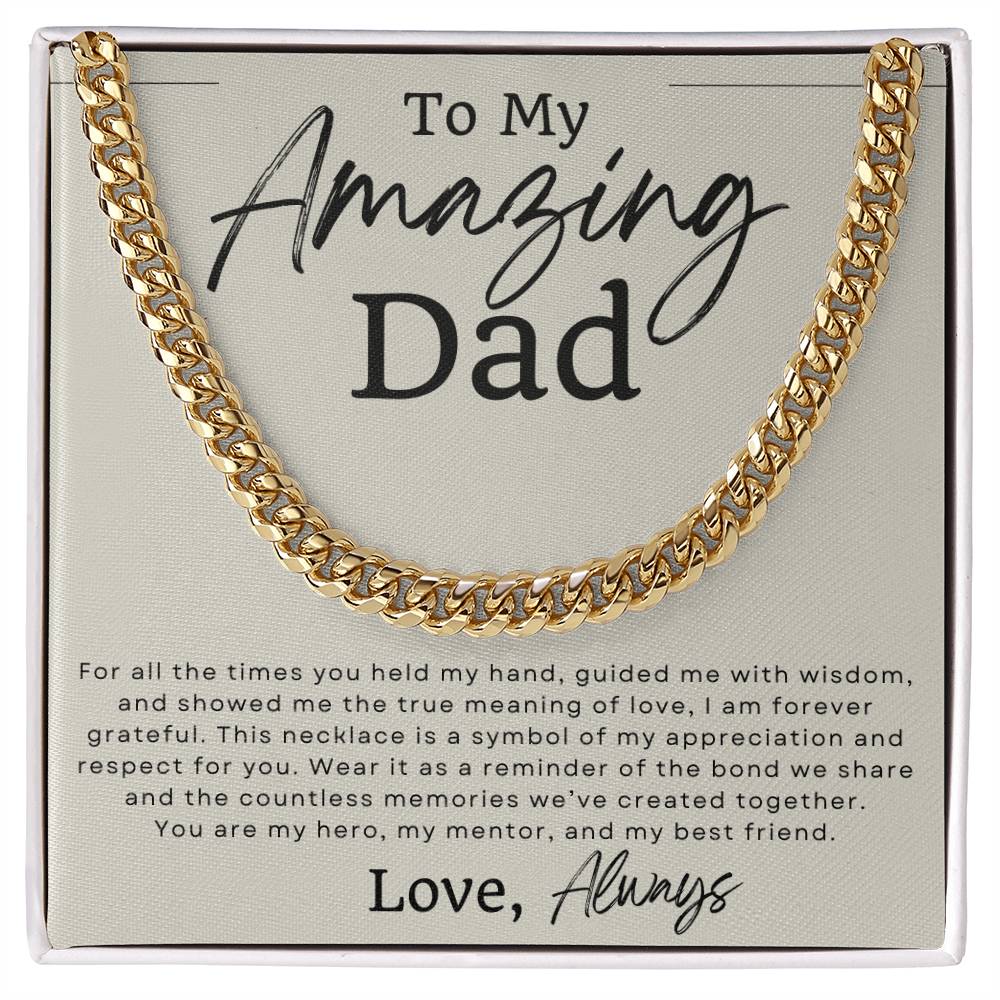 Elegant necklace with a heartfelt message "to my amazing dad", a thoughtful gift for a beloved father.