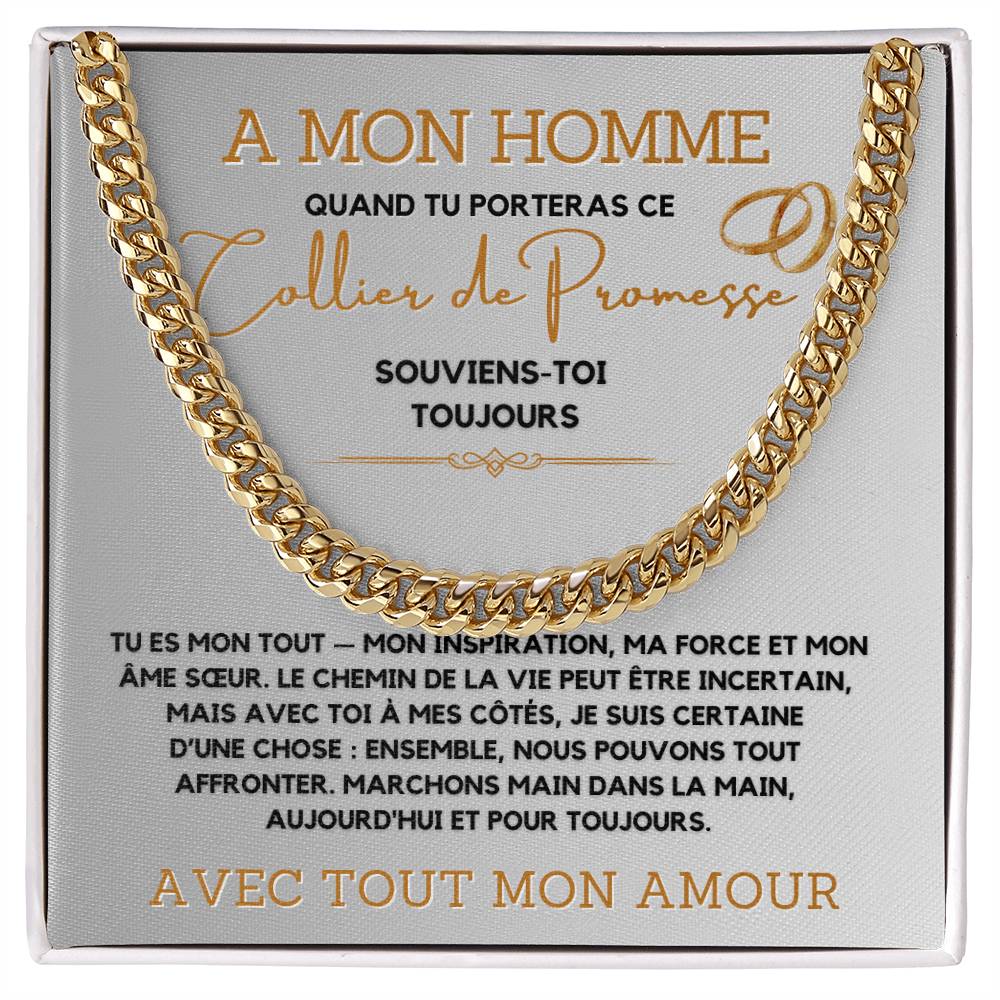 Collier Pour Homme - Chaîne à Maillons Cubaine – Acier Inoxydable ou Plaqué Or 14K