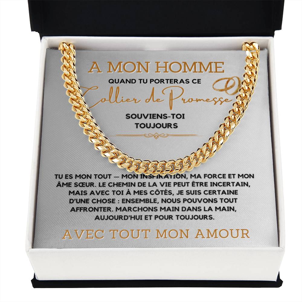 Collier Pour Homme - Chaîne à Maillons Cubaine – Acier Inoxydable ou Plaqué Or 14K