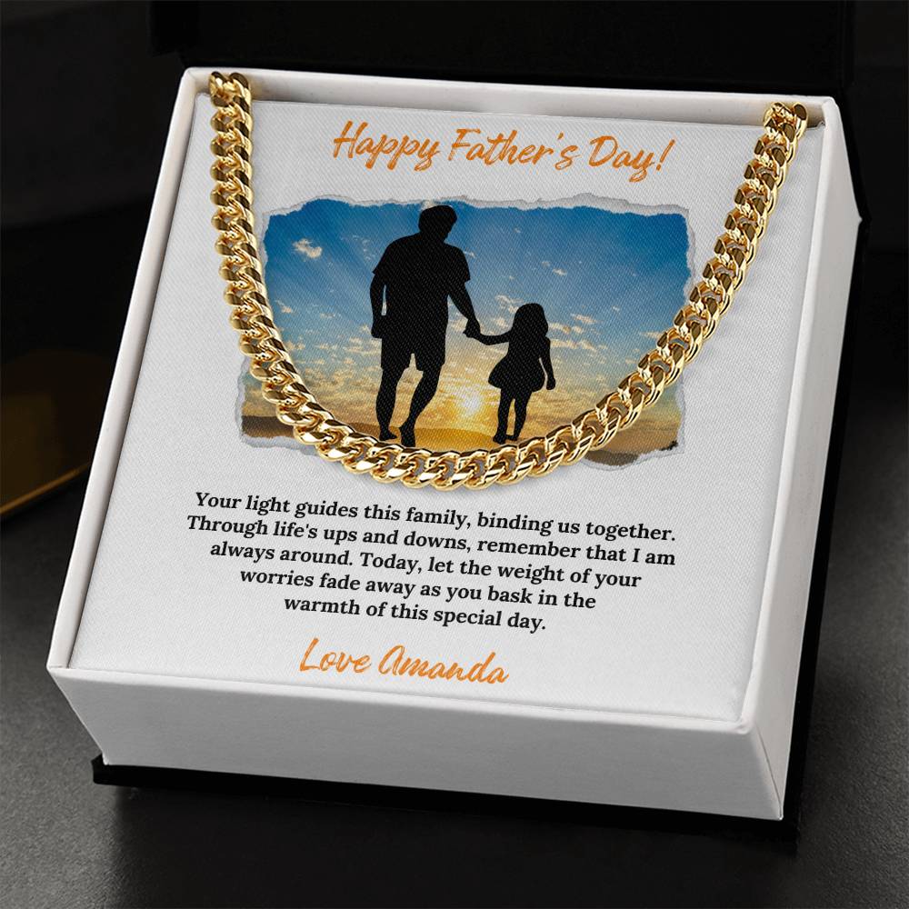 a father's day card with a gold chain