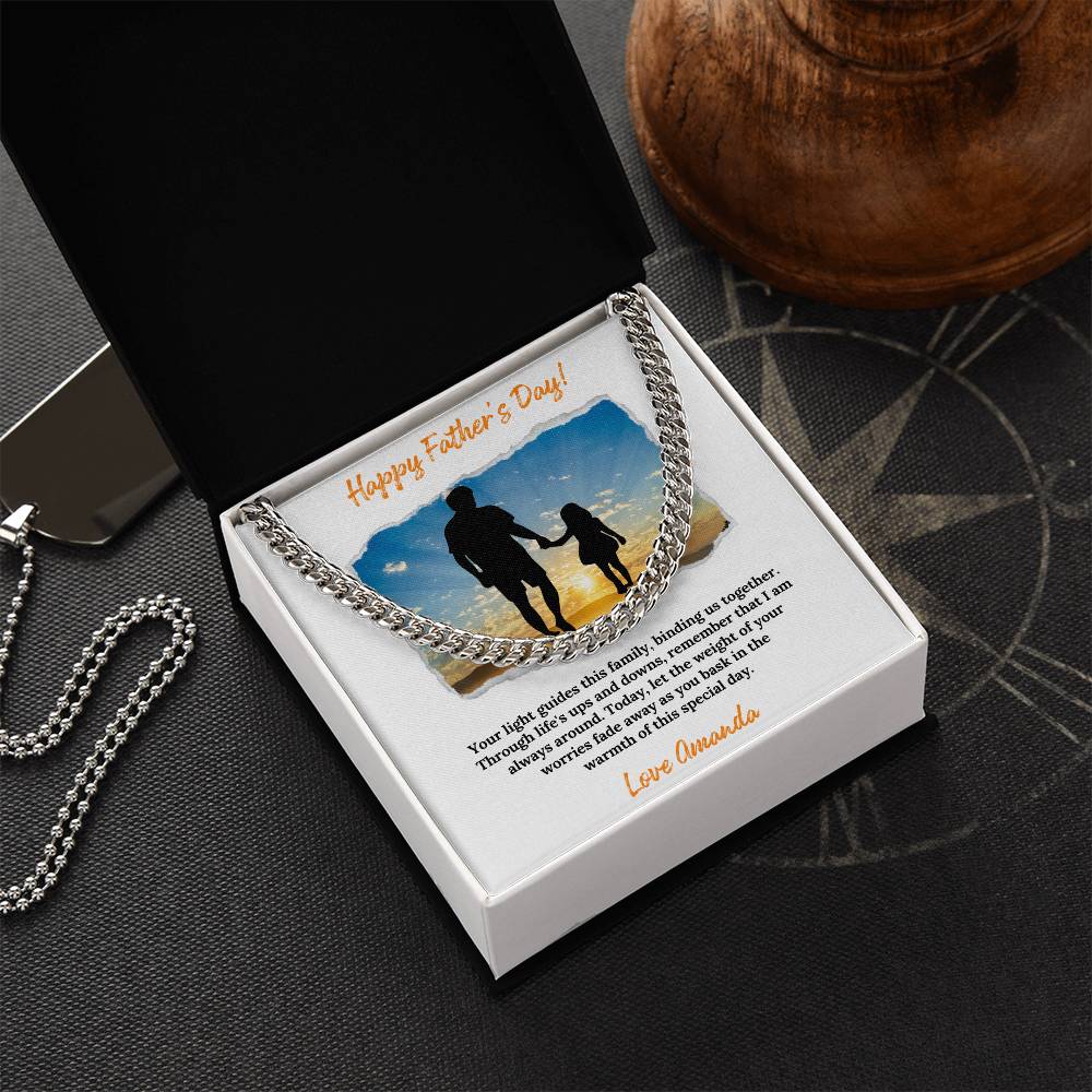 a personalized necklace with a picture of a father and son