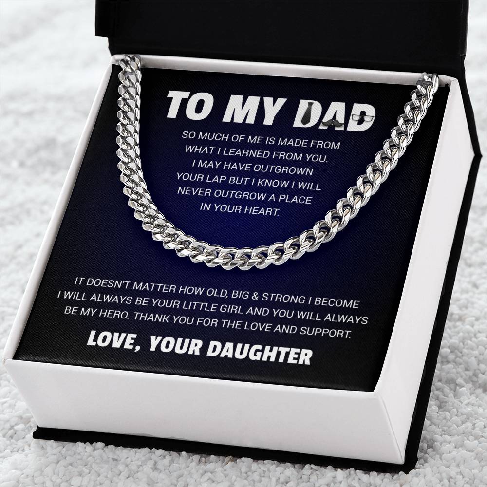 Necklace with pendant reading "to my dad" in elegant script, perfect gift for Father's Day or birthday.