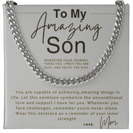  Card with a silver chain necklace and a heartfelt message to a son.