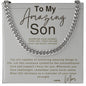  Card with a silver chain necklace and a heartfelt message to a son.
