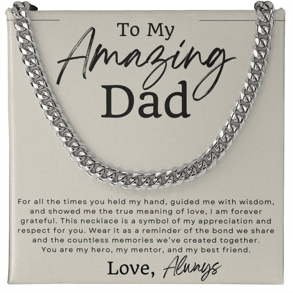 Elegant necklace with a heartfelt message "to my amazing dad", a thoughtful gift for a beloved father.