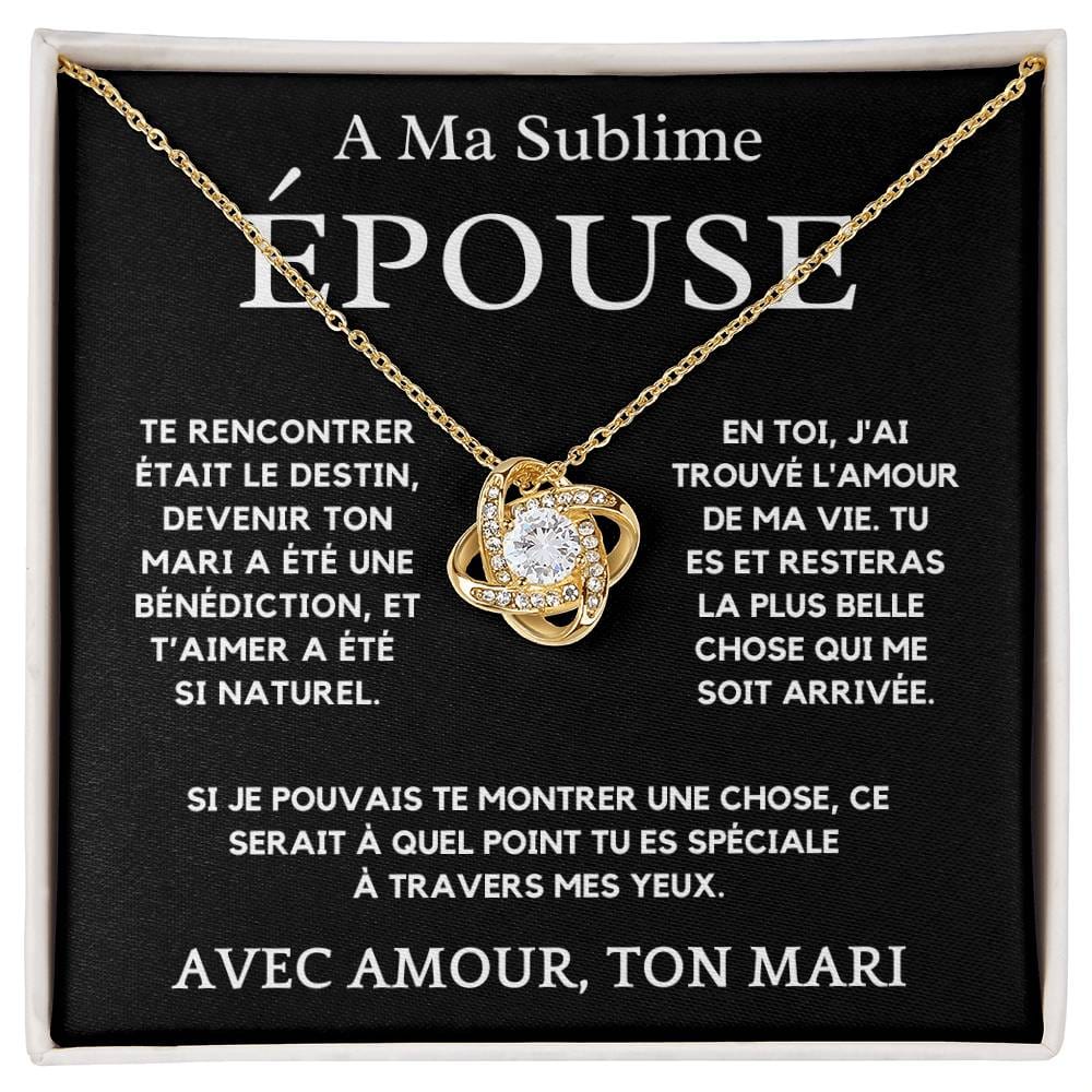 Pour Épouse Collier Nœud d'Amour – Finition Or Blanc 14K ou Or Jaune 18K