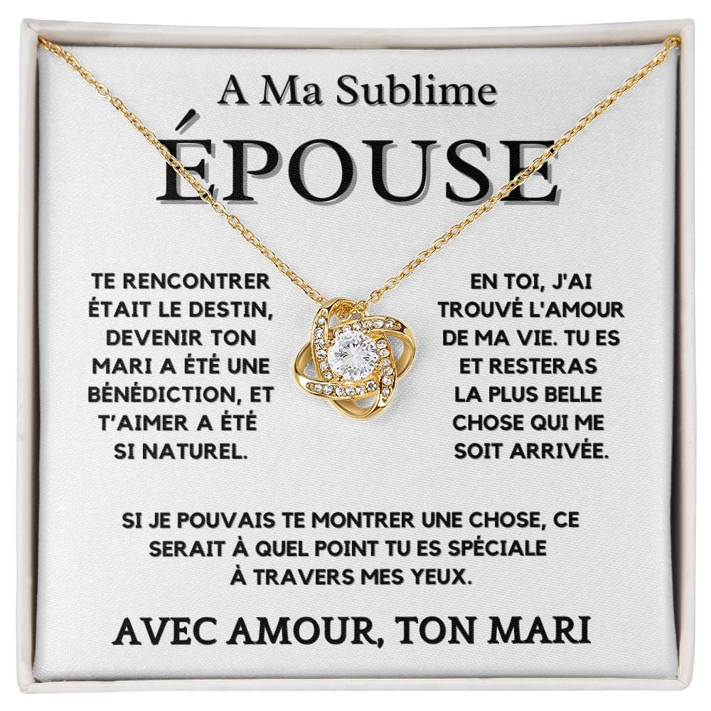 A Mon Epouse Collier Nœud d'Amour 14K Or Blanc ou Or Jaune 18K