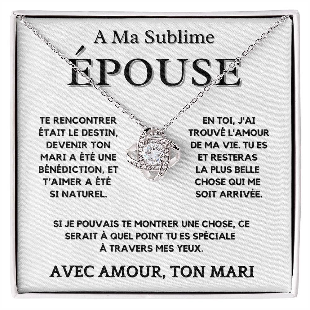 A Mon Epouse Collier Nœud d'Amour 14K Or Blanc ou Or Jaune 18K