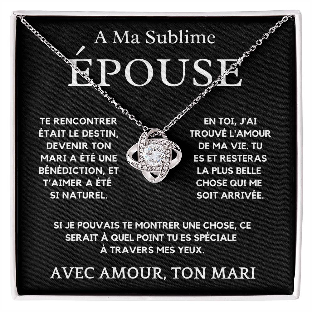 Pour Épouse Collier Nœud d'Amour – Finition Or Blanc 14K ou Or Jaune 18K