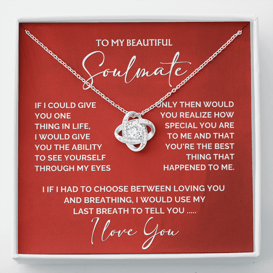 To My Soulmate Necklace – 14K White Gold Love Knot Gift