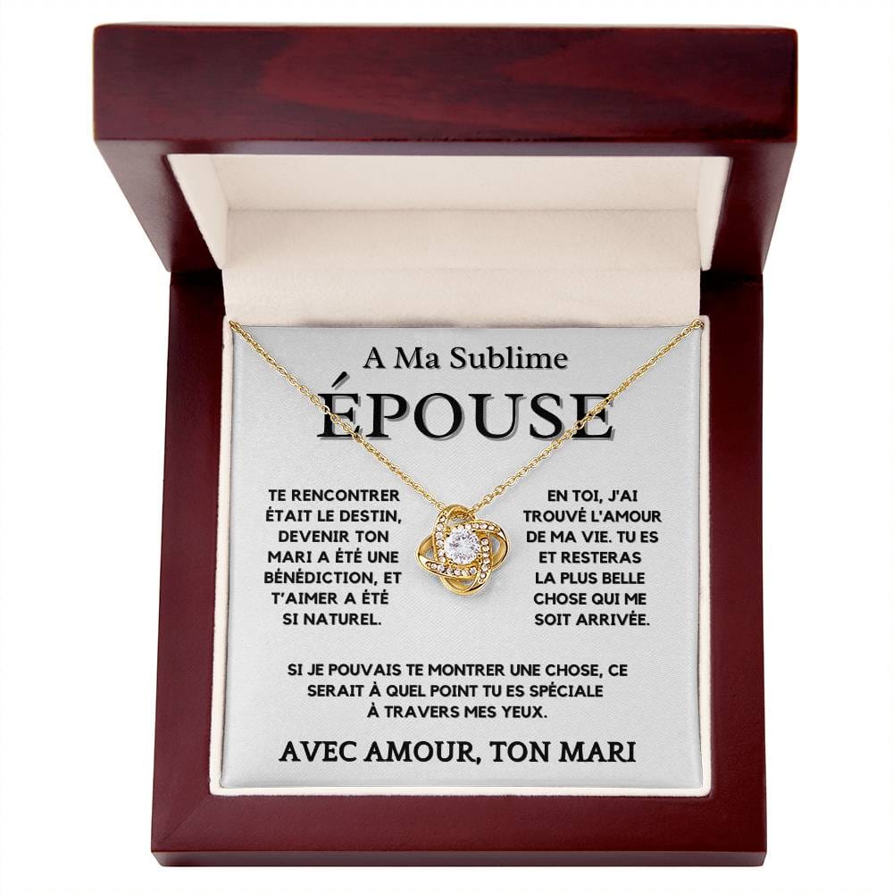 A Mon Epouse Collier Nœud d'Amour 14K Or Blanc ou Or Jaune 18K