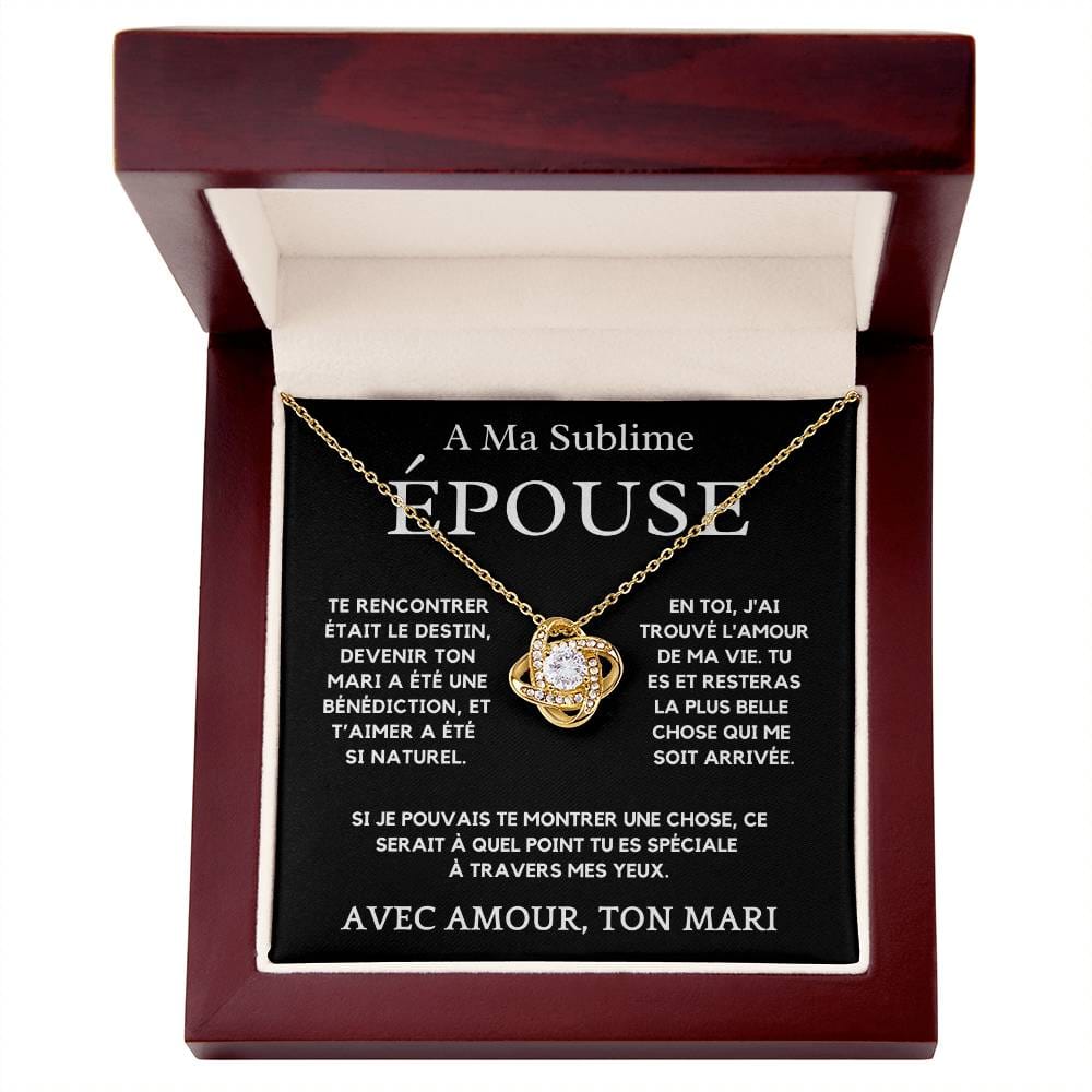 Pour Épouse Collier Nœud d'Amour – Finition Or Blanc 14K ou Or Jaune 18K