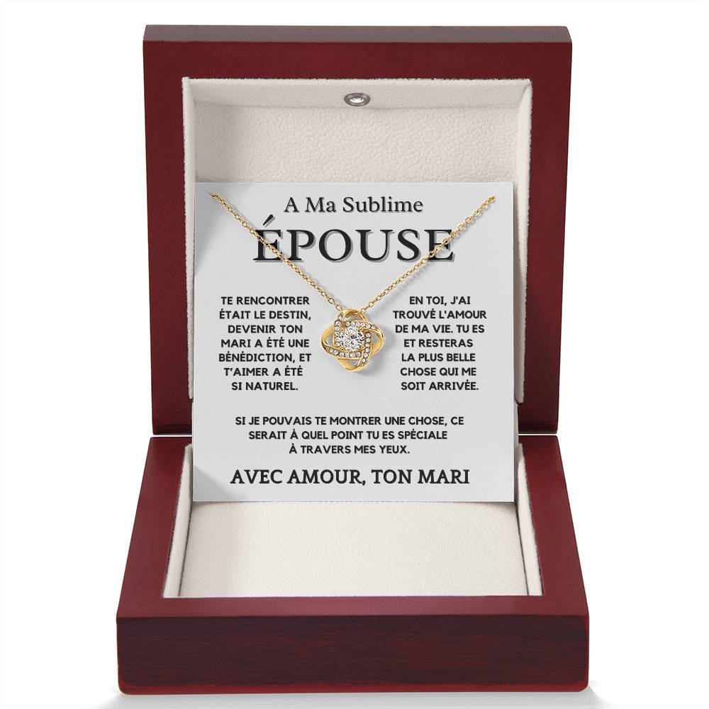 A Mon Epouse Collier Nœud d'Amour 14K Or Blanc ou Or Jaune 18K