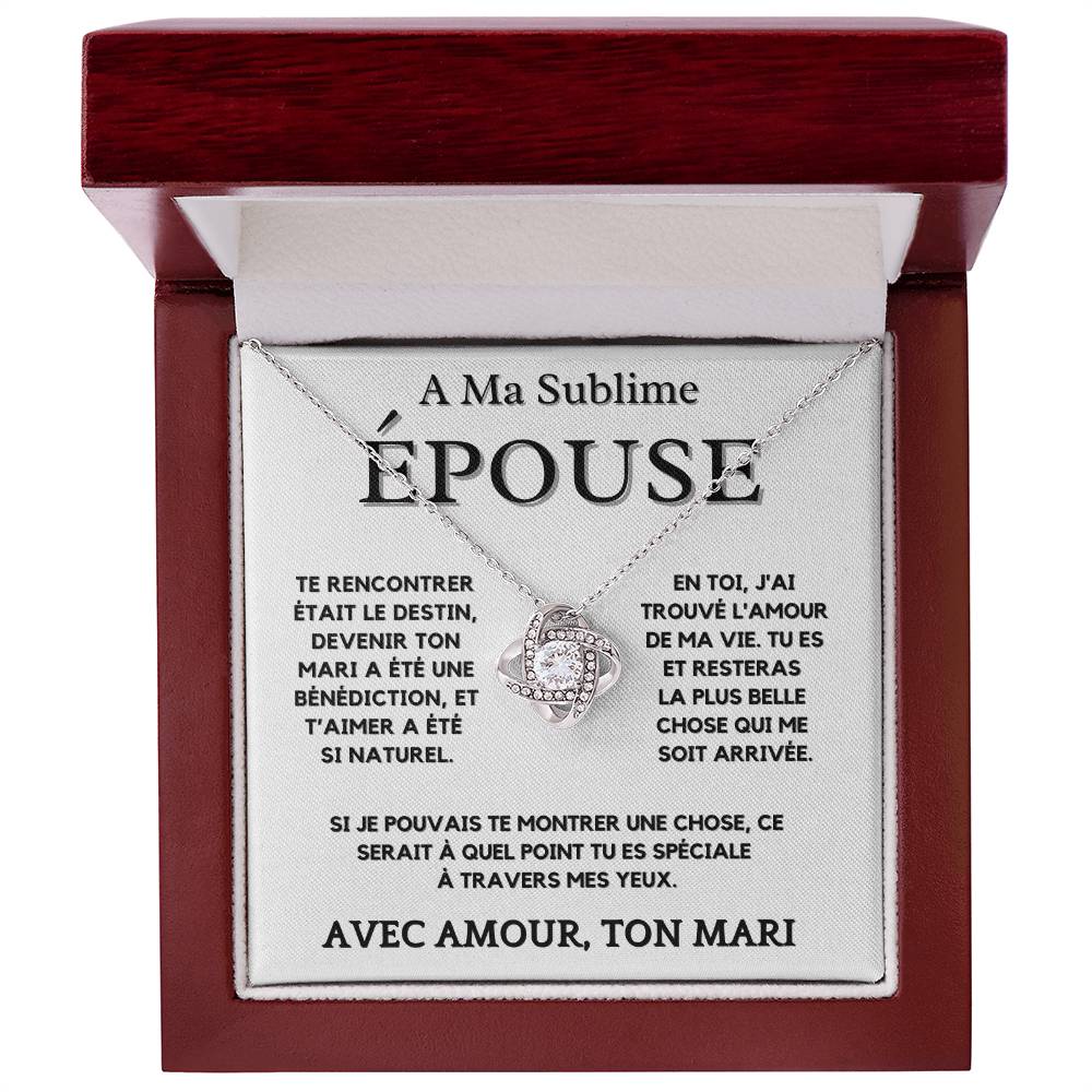 A Mon Epouse Collier Nœud d'Amour 14K Or Blanc ou Or Jaune 18K