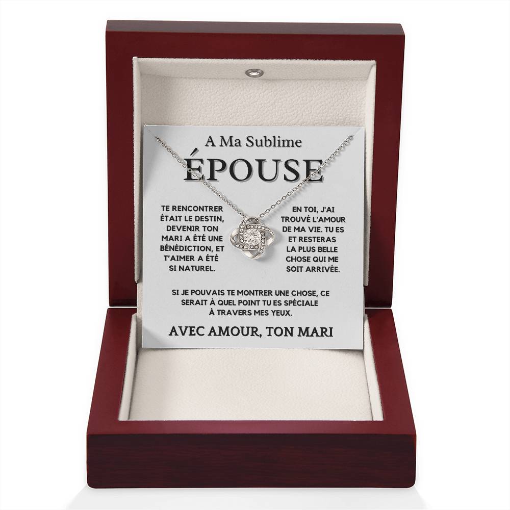 A Mon Epouse Collier Nœud d'Amour 14K Or Blanc ou Or Jaune 18K