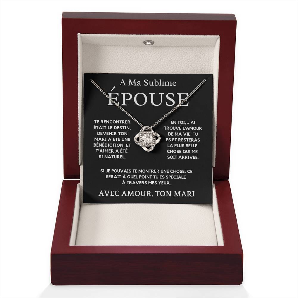 Pour Épouse Collier Nœud d'Amour – Finition Or Blanc 14K ou Or Jaune 18K