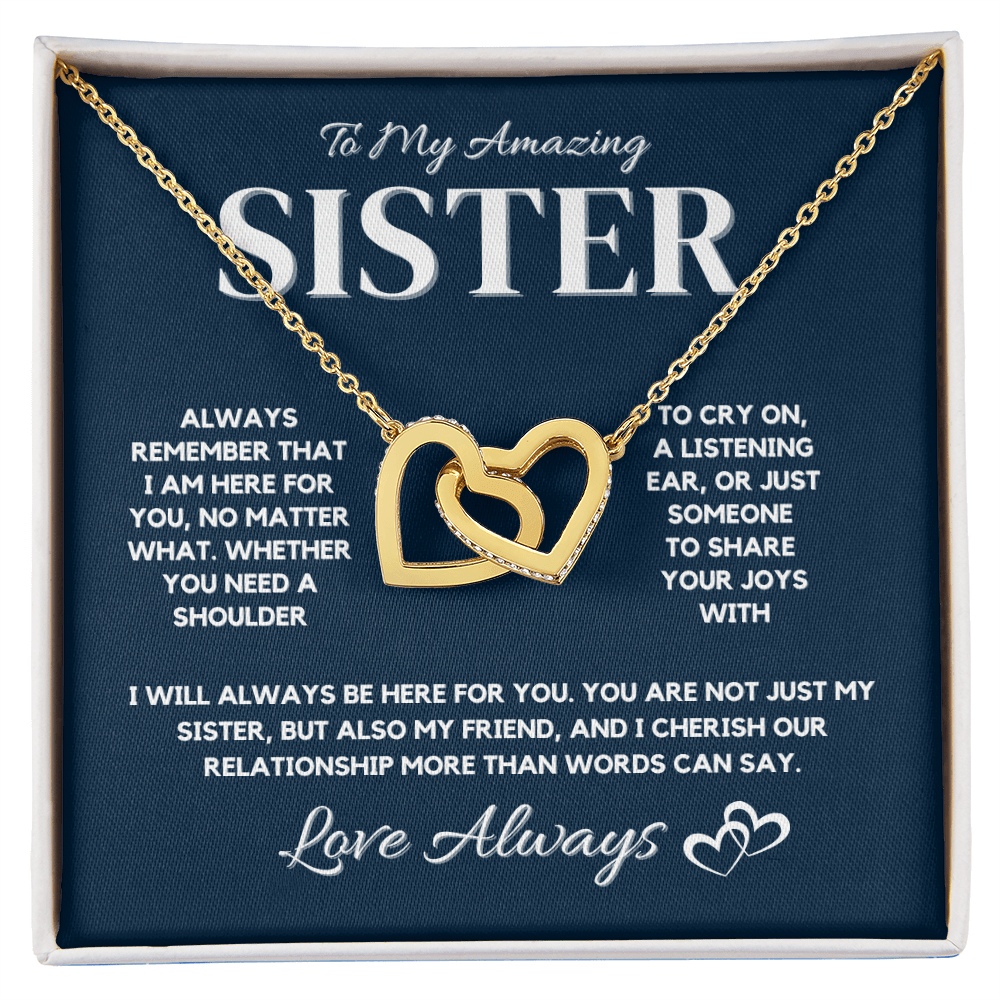 To My Amazing Sister – Interlocking Hearts Necklace with CZ Crystals