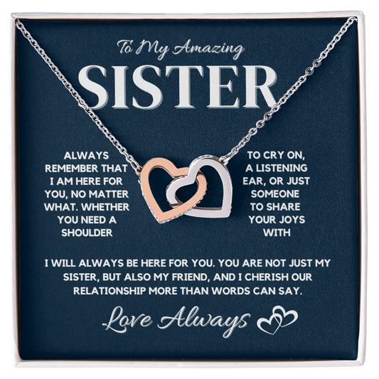 To My Amazing Sister – Interlocking Hearts Necklace with CZ Crystals