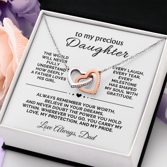 To My Precious Daughter – Interlocking Hearts Necklace from Dad