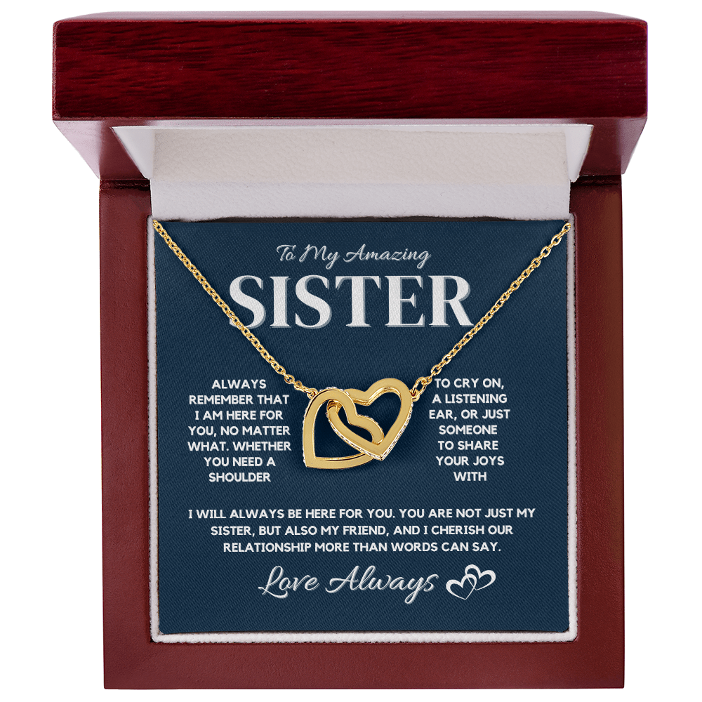 To My Amazing Sister – Interlocking Hearts Necklace with CZ Crystals